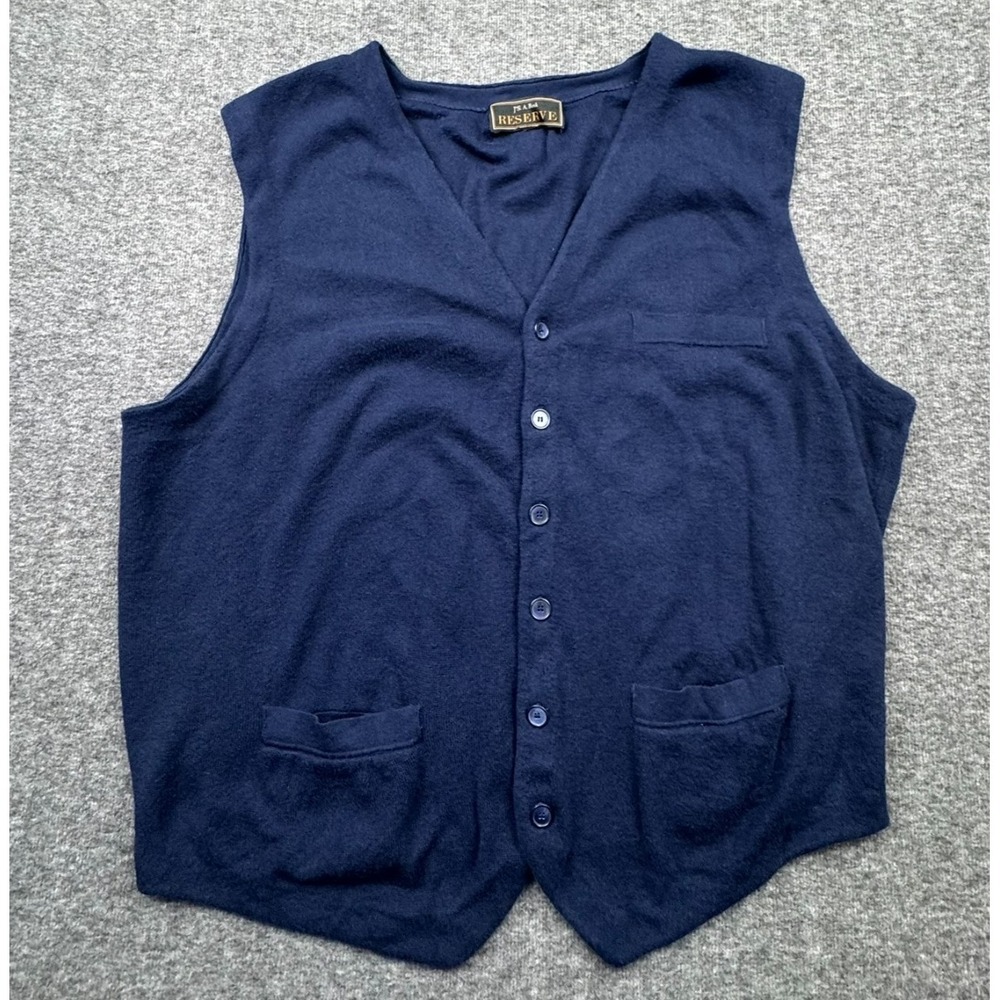 Jos A Bank Reserve Button Front Sweater Vest Cardigan Mens XL? Blue Pockets